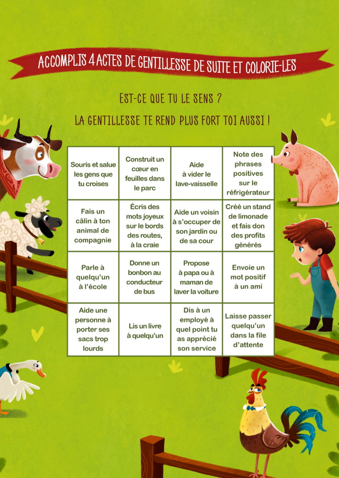 Kindness bingo game (French)