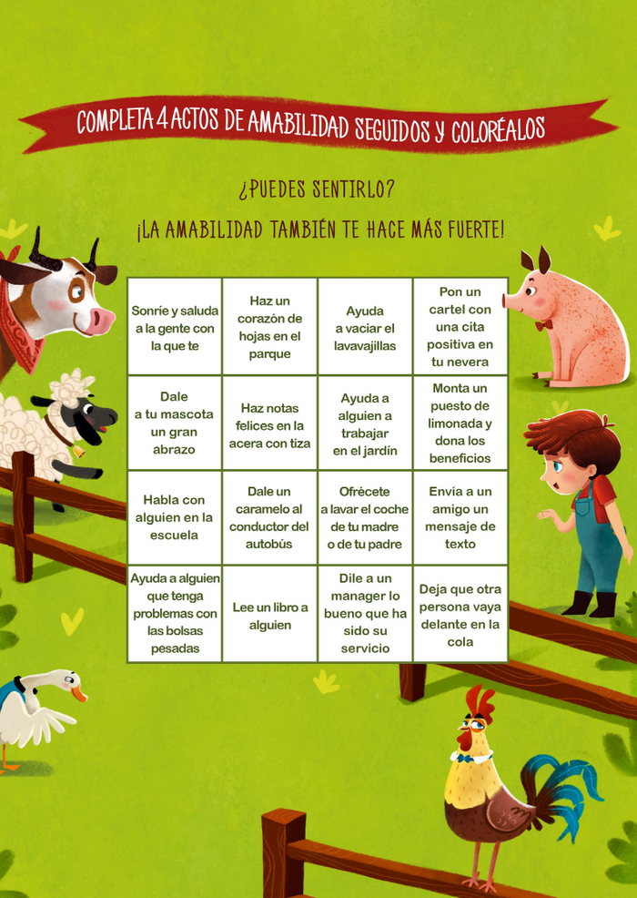 Kindness bingo game (Spanish)