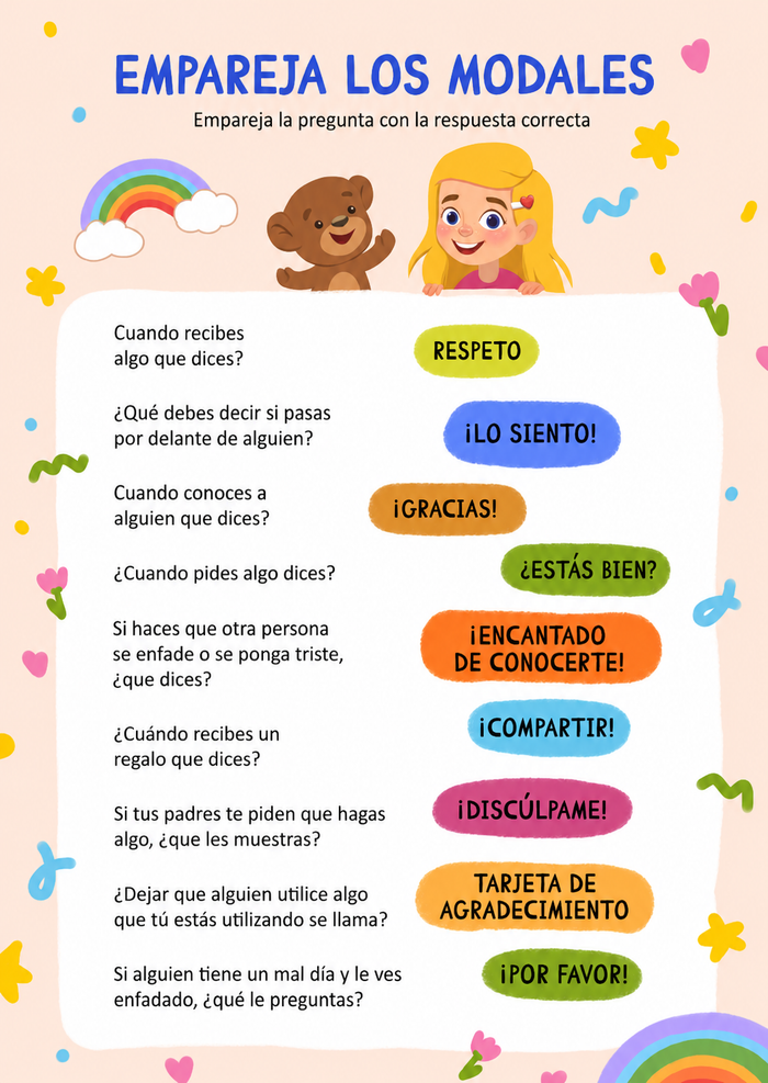 Manners matching game (Spanish)
